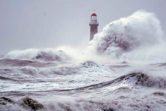 Huge waves generated by Storm Arwen, the last major storm to hit the region.