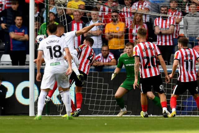 Swansea City score from a free kick against Sunderland