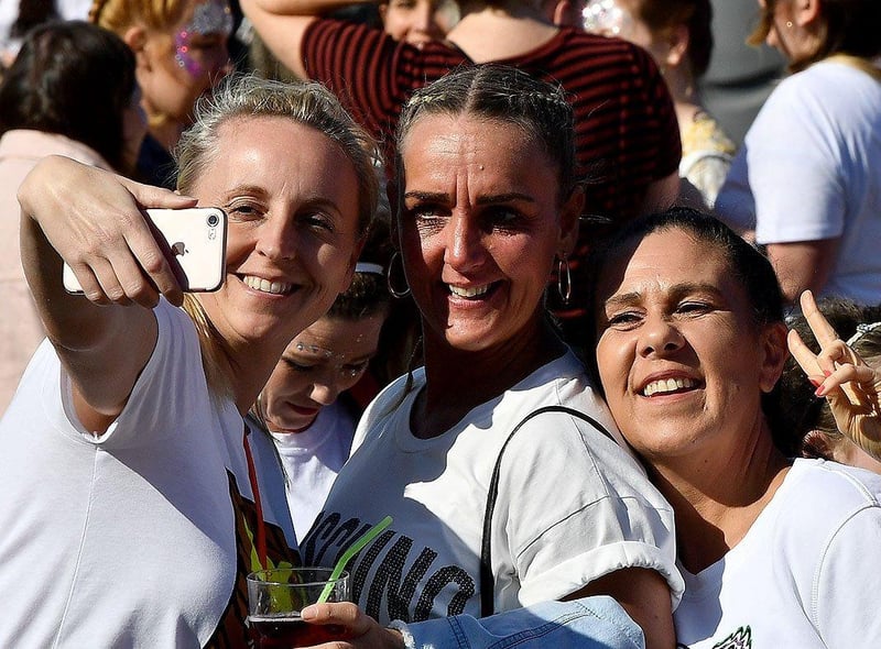 Tell you what we want. Your 2019 memories of fans posing for a selfie as they made their way to the Stadium of Light for the Spice Girls concert in 2019.