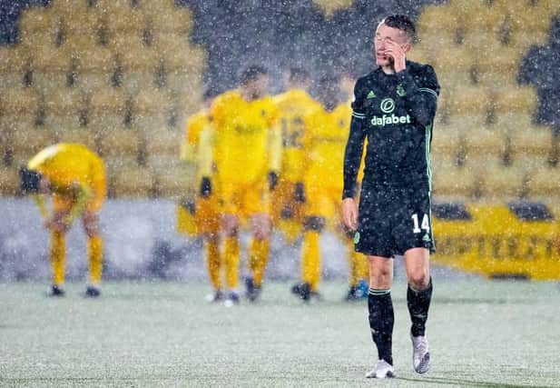 Celtic's David Turnbull looks dejected as Livngston make it 2-2 at the Tony Macaroni Arena. (Photo by Alan Harvey / SNS Group)