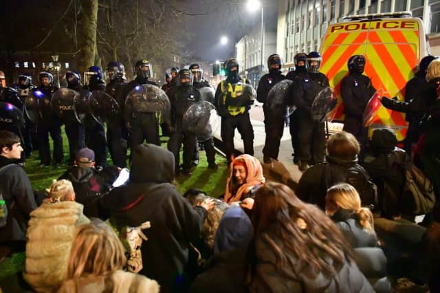 Police and protesters at College Green in Bristol in is the latest 'Kill the Bill' protest in the city against the Government's Police, Crime, Sentencing and Courts Bill, which will see the police handed new powers to tackle demonstrations.