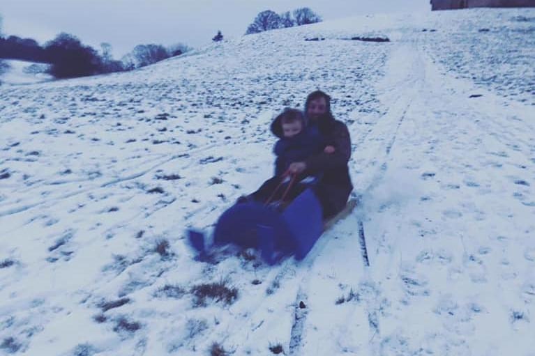 Sledging in Hulne Park, Alnwick, on a homemade sledge. Picture: Elsa Adams