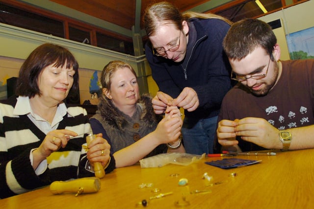 A jewellery making class at Gilley Law Community Centre in 2010 with silversmith tutor Jon Price giving a helping hand to Linda Morley, Claire Tingle and Andrew Barton 12 years ago.