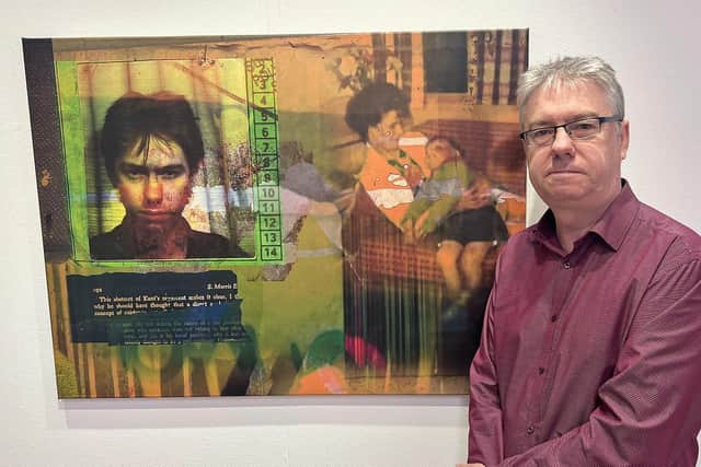 Artist Peter McAdam with some of his Trip Pop artwork.