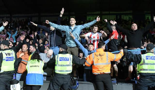 Sunderland fans at Kenilworth Road during the Championship play-off semi-final second-leg against Luton Town