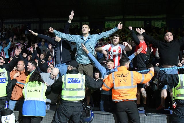 Sunderland fans at Kenilworth Road during the Championship play-off semi-final second-leg against Luton Town