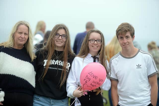 Balloon release in memory of Jade Shovlin. Mother Sharron Shovlin with children Jess, Jennifer and Matthew Shovlin