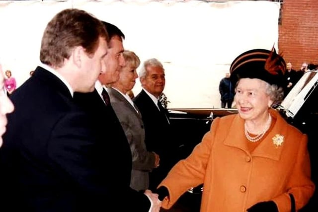 Ken Bremner MBE, now the Chief Executive of South Tyneside and Sunderland NHS Foundation Trust, was deputy CEO and Director of Finance, shakes the hand of the Queen and is pictured next to then Chief Executive Andrew Gibson, Jean Graham and her husband David Graham, City Hospitals Sunderland’s Chairman.