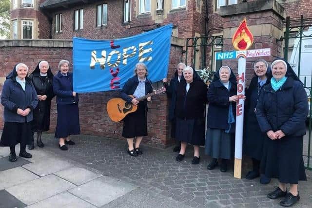 The Sisters of Mercy at the Tunstall Road convent, cheering up the neighbourhood during lockdown.