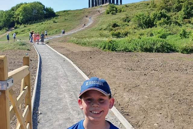 Lincoln Ramshaw, 10, scaled Penshaw Hill 42 times in one day for homeless charity Centrepoint.