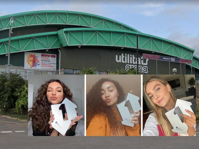 Jade Thirlwall, Leigh-Anne Pinnock and Perrie Edwards pictured as they celebrated their Little Mix song, Sweet Melody, climbed to the top Official Singles Charts run by the Official Charts Company. They will perform at the Utilita Arena in Newcastle in April next year after their Confetti tour was rescheduled. Images by PA and Google.