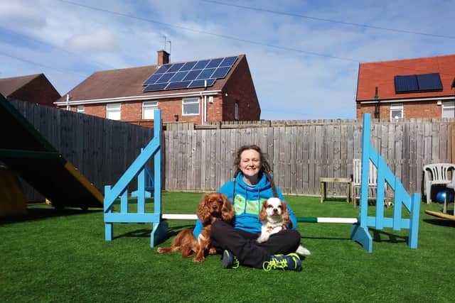 Dog trainer Lucy Parkin with pets Chester (right) and Ding