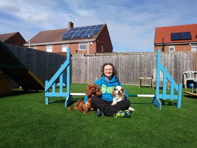 Dog trainer Lucy Parkin with pets Chester (right) and Ding