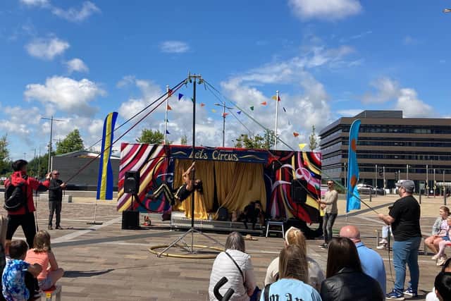 Circus performers will be in Keel Square from 2pm until 6pm on Sunday.