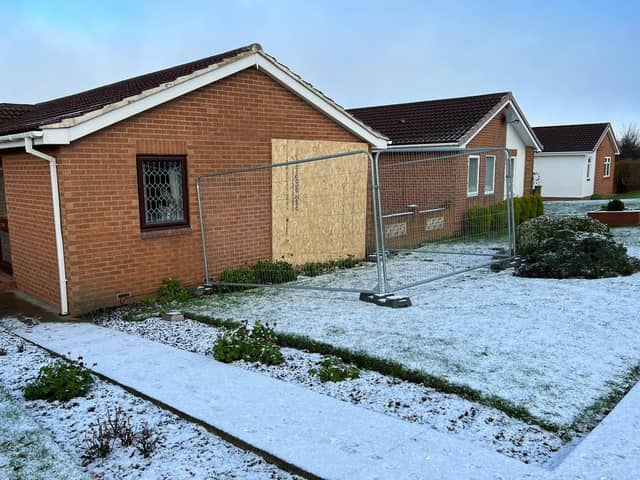 Damage to a bungalow in Camberley Close following a one-vehicle collision on Saturday, December 10.