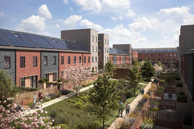 CGI showing shared gardens for residents.
