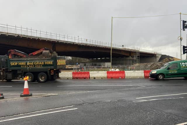 The bridge structure is already in place across the roundabout.