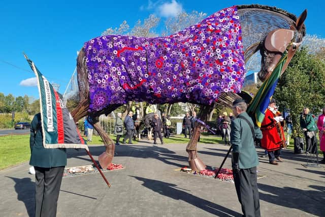 Featherstone War Horse memorial gets purple poppy coat to remember fallen service animals