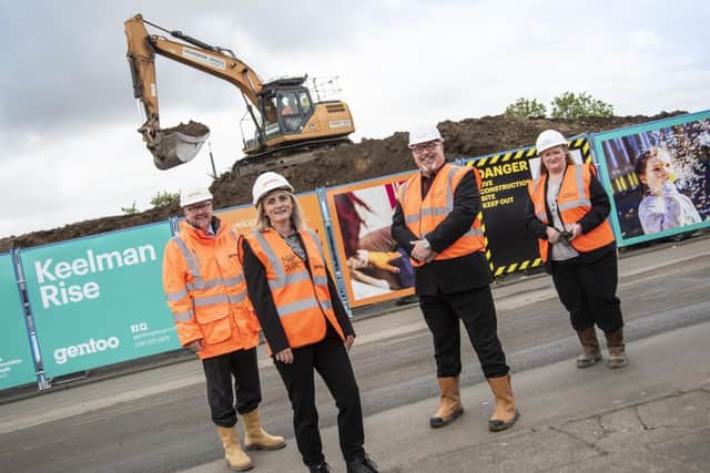 (L-R) Nigel Wilson Chief Executive of Gentoo Group, Development Director at Gentoo Group Joanne Gordon, Leader of Sunderland City Council Cllr Graeme Miller and New Build Director at ENGIE Louise Buckton.
