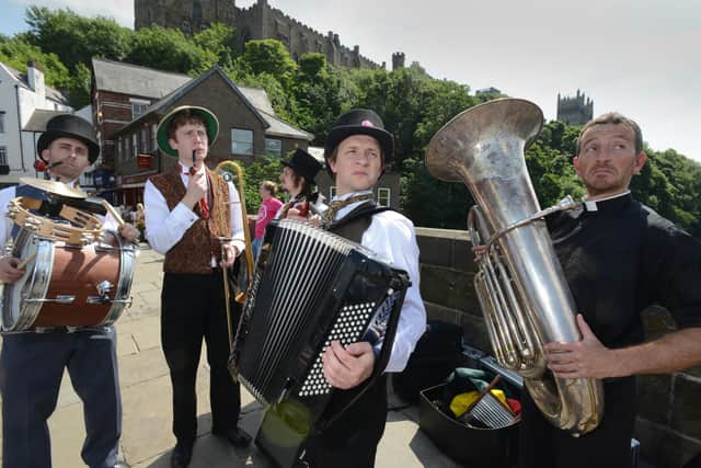 Dead Victorians on Framwellgate Bridge at the 7th Durham International Brass Festival in 2013