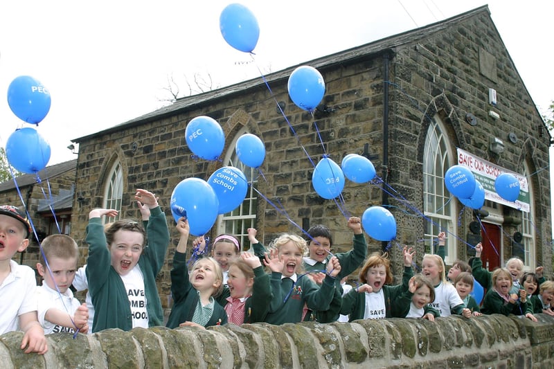 Combs school where all the pupils launched balloons to  publicise their campaign to save the school