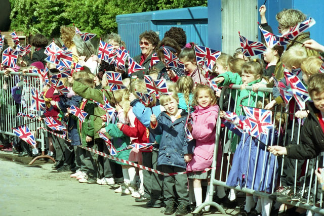 The Queen was greeted by flag waving fans at the Homeworthy Factory on Sunderland's North Hylton Road Trading Estate in 1993.