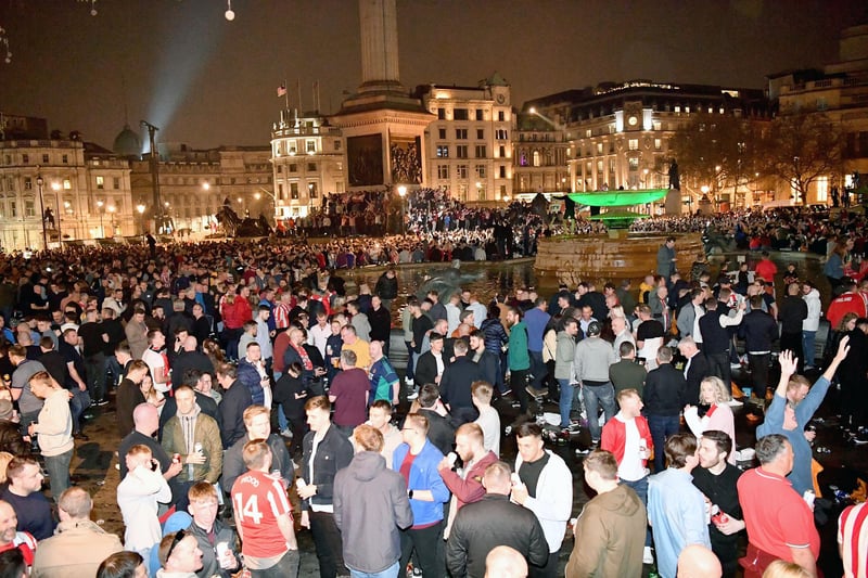 Trafalgar Square was a sea of red and white the night before the final, as fans soaked up the pre-match atmosphere.