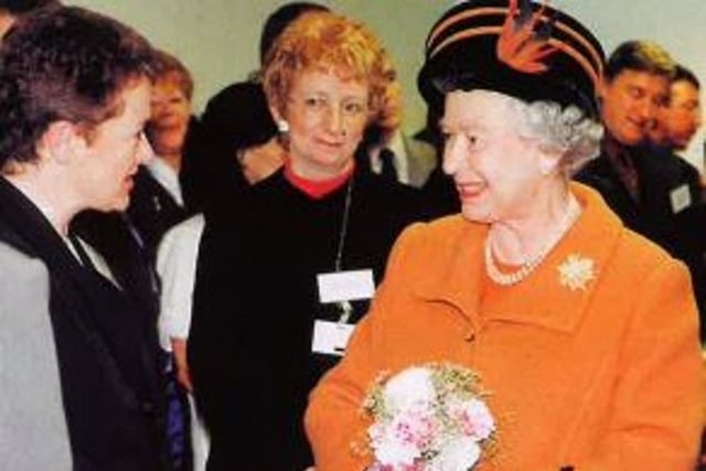 Head of Human Resources Julie Kilgour, left, meets the Queen, with Head of Corporate Affairs Carol Harries, centre.