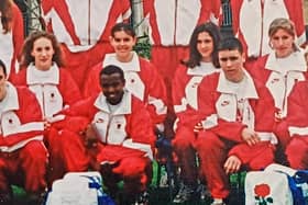 Mo Farah pictured alongside Lee Browell in the Schools' International Cross County team in April 1998.