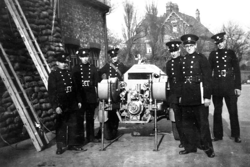 Six men from the Auxiliary Fire Service were pictured standing next to the pump. Photo: Hartlepool Museum Service.