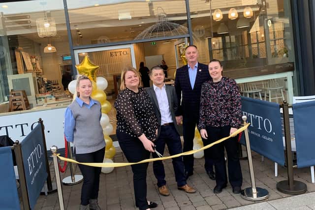 From left: Area Manager Lisa Brown, Store Manager Caroline Costello, Massarella & Co Operations Director, Giorgio Bergomi, Dalton Park Centre Manager Jerry Hatch and Assistant Manager Emma Dixon officially opening the new venue.