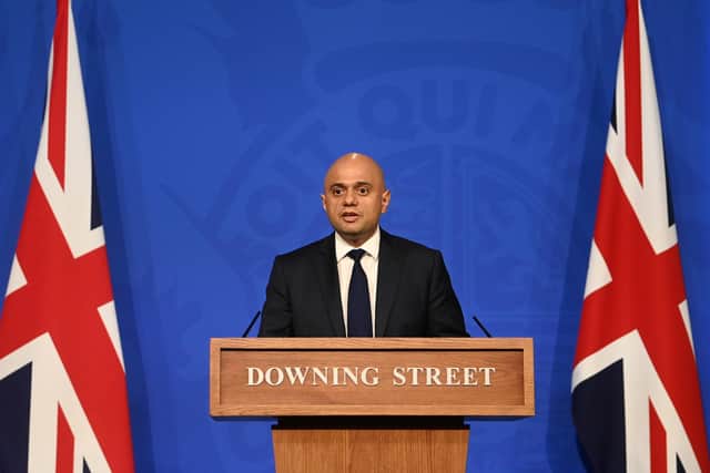 Health Secretary Sajid Javid during a media briefing in Downing Street. Picture: PA.