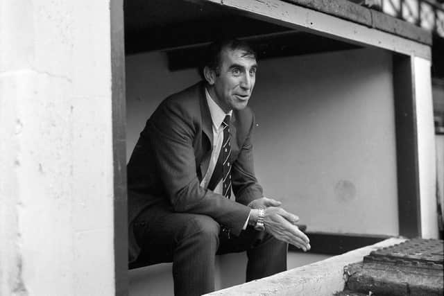 Bob Stokoe tries out the Roker Park dugout after becoming Sunderland manager in 1972.