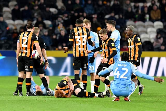 Elliot Embleton was shown red in a dramatic second half at Hull City