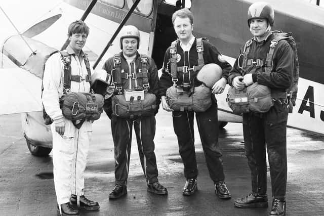 John Noakes from Blue Peter, left, made a parachute jump at Sunderland Airport in 1969.
