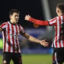 Luke O'Nien and Chris Rigg celebrate after Sunderland's FA Cup win at Shrewsbury. (Photo by Nathan Stirk/Getty Images)