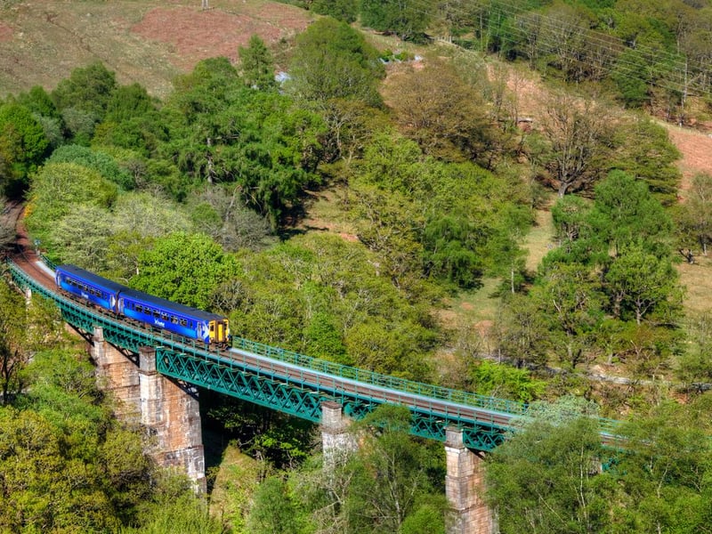 A train crossing Glen Falloch on the West Highland line.