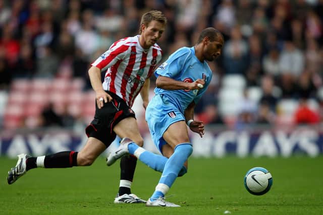 Danny Collins in action against Fulham at the Stadium of Light on October 27, 2007.