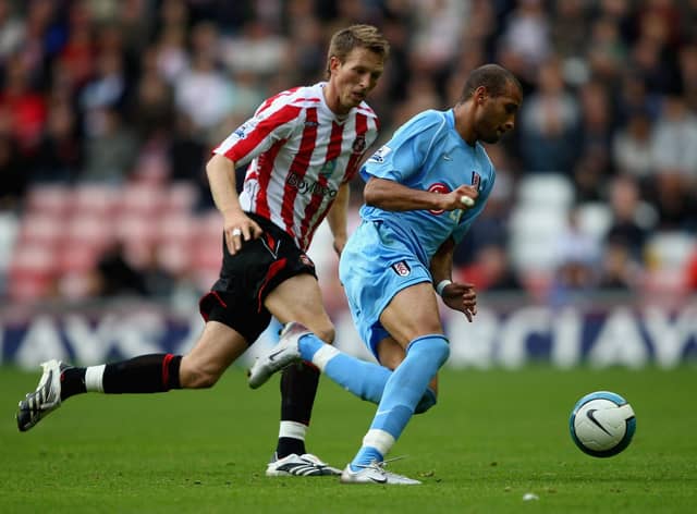 Danny Collins in action against Fulham at the Stadium of Light on October 27, 2007.