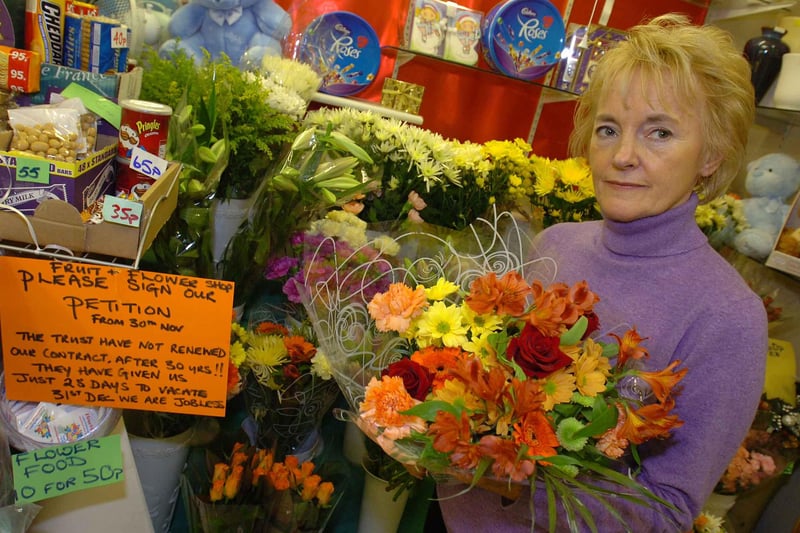 Florist Edwina Knights in her shop at the Hallamshire Hospital in 2007