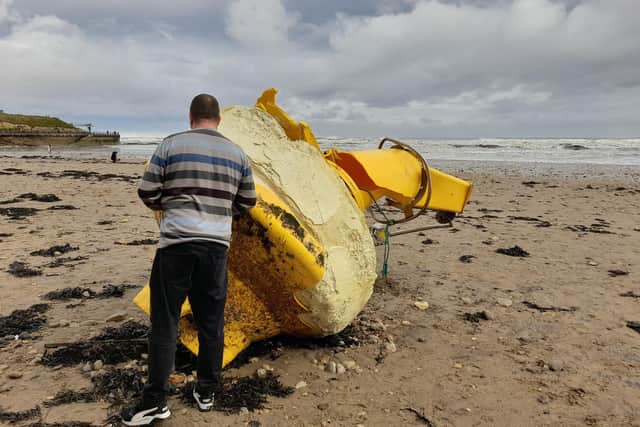 The buoy on Roker Beach was blown down from the coast of South Tyneside. Sunderland Echo image.