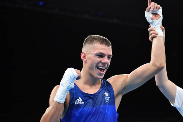 Great Britain's Pat Mccormack celebrates winning against Kazakhstan's Ablaikhan Zhussupov during the Men's Light Welter (64kg) match at the Rio 2016 Olympic Games at the Riocentro - Pavilion 6 in Rio de Janeiro on August 11, 2016.