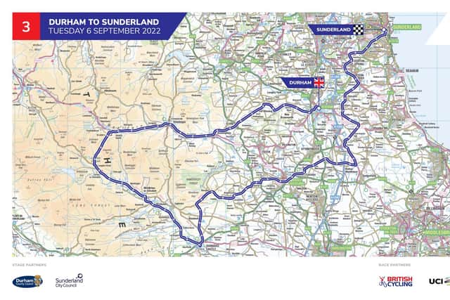 Stage three of the Tour of Britain will start in Durham and finish in Sunderland.