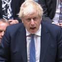 Prime Minister Boris Johnson delivering a statement to the House of Commons following the publication of Sue Gray's report into Downing Street parties.  
Photograph: House of Commons/PA Wire