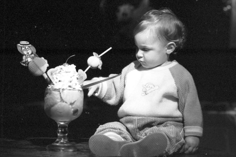 Little Paolo Boni with the ice cream which won Edinburgh's Lorenzo Boni the National Ice Cream Competition in Harrogate in 1986.