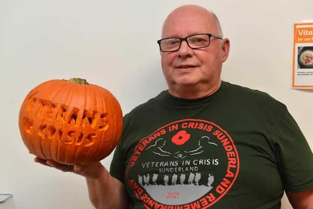 Veterans in Crisis business manager Paul McLoughlin at the family Halloween pumpkin carving event at the Beacon of Light.