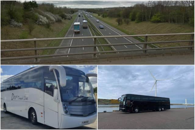 Sunderland firm David Dove Travel and MJ Forsyth are among the firms to take part in the coach convoy on the A1 as they urge the Government to offer more help to firms hit by the coronavirus outbreak. Images used with courtesy of the companies, A1 photo copyright Google Maps.