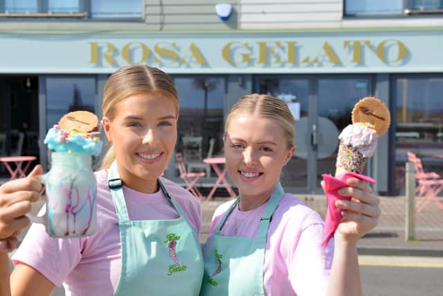The new Rosa Gelato ice cream parlour staff Kate Fitzakerly and Bethany Hall (R).