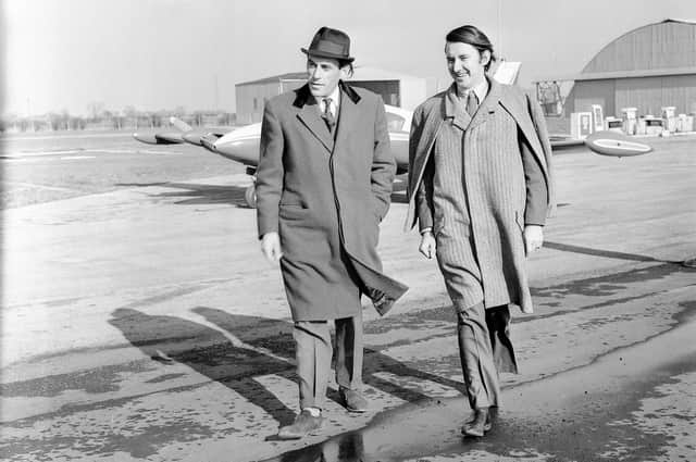 Liberal Party bigwigs Jeremy Thorpe and David Steel at Sunderland Airport in February 1973.