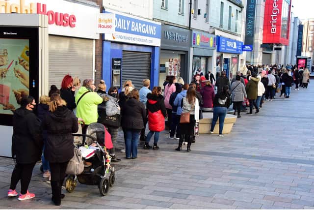 There were huge queues outside of Primark as shoppers head to Sunderland city centre before lockdown starts. Photo: North News & Pictures.